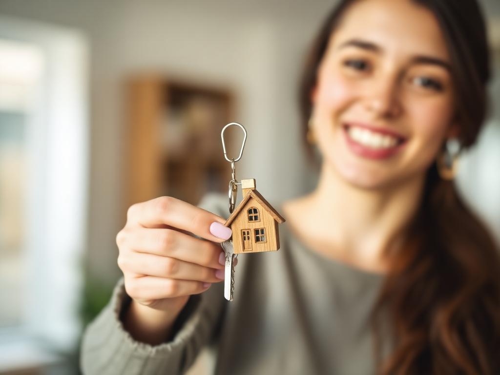 Asesora de Hipotecaya con llaves de una nueva casa